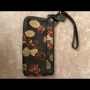 Black, Cream and Red Floral Coach Wallet Wristlet